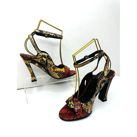 Dries Van Noten Red Beige Snakeskin High Heel Ankle Strap Sandals Size 37.5 - Picture 8 of 10